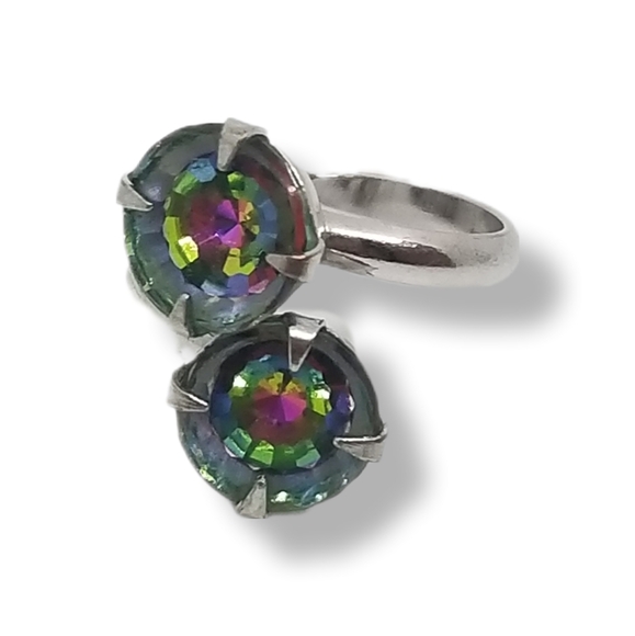 SARAH COVENTRY 1971 "OVER THE RAINBOW" WATERMELON HELLIOTROPE GLASS STONE RING - Picture 3 of 7